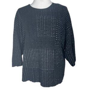 Pure Jill Textured Oversize 3/4 Sleeve Black with Gray Crewneck Sweater X-Small